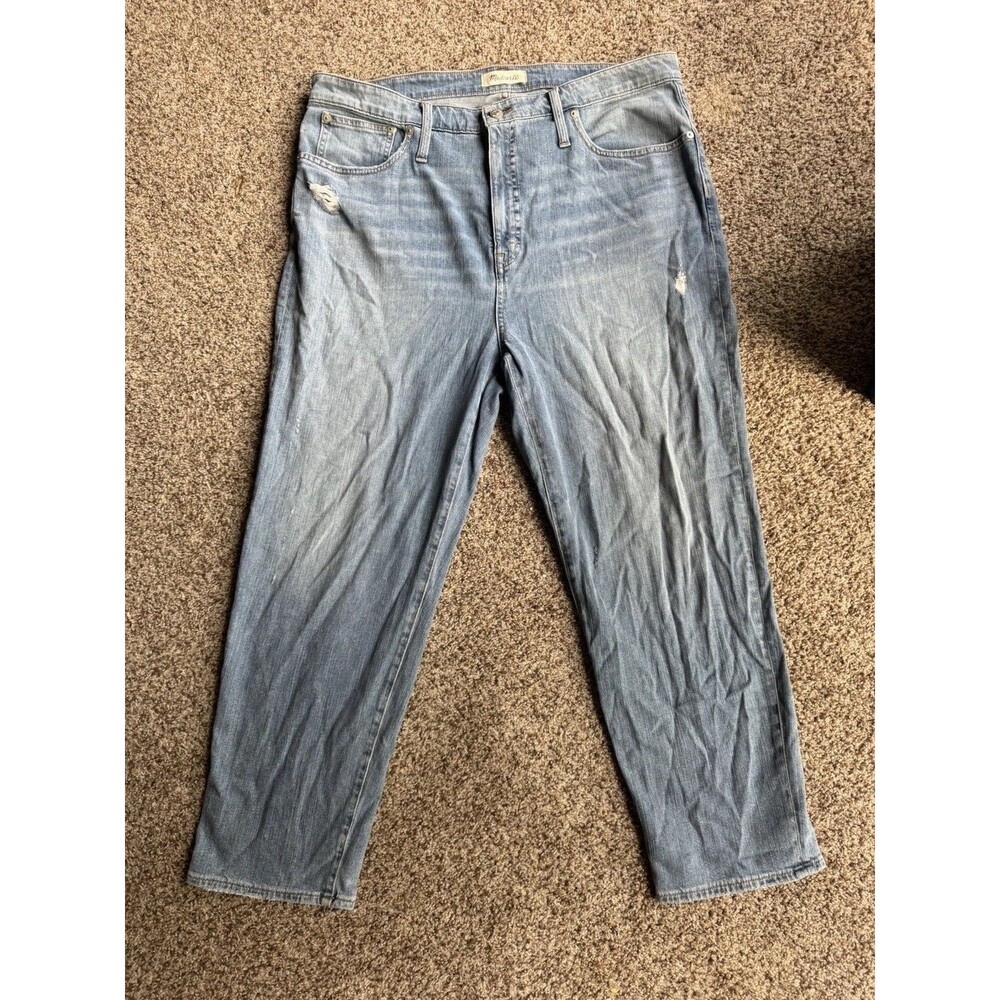 Madewell Classic Straight Jeans Womens 34 Light Wash Distressed High Rise